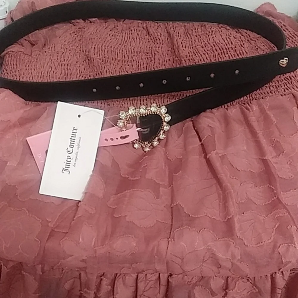 NWT JUICY COUTURE BELT Heart Rhinestone Black - Picture 1 of 4